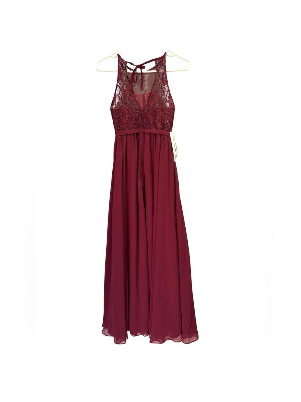 New Azazie Halima Cabernet Junior Bridesmaid Lace Maxi Dress Girl 10 NWT - Picture 2 of 7